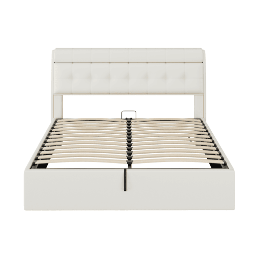 Cama de couro sintético 160x200 cm com mola de caixa - branco - Cabeceira com mola de caixa - Branco