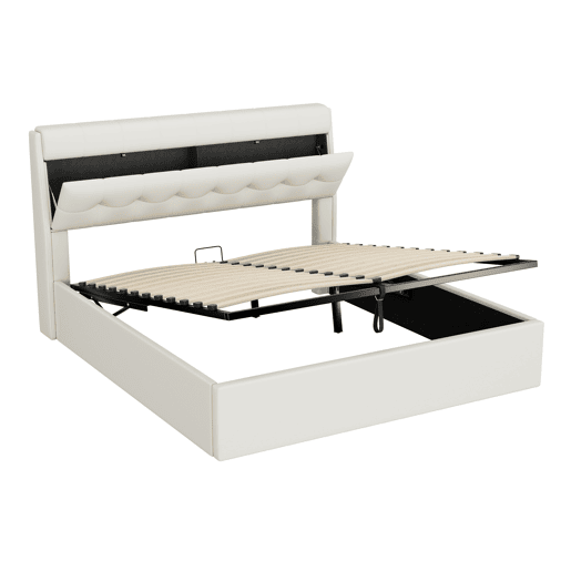 Cama de couro sintético 160x200 cm com mola de caixa - branco - Cabeceira com mola de caixa - Branco