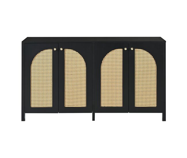 Aparador moderno con estantes ajustables - puertas de ratán - mdf - negro