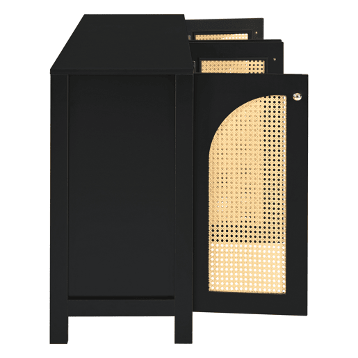 Aparador moderno com prateleiras reguláveis - portas de rotim - MDF - Preto