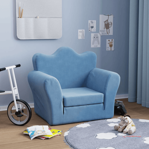 Sofá-cama infantil, Sofá conversível pelúcia macia azul