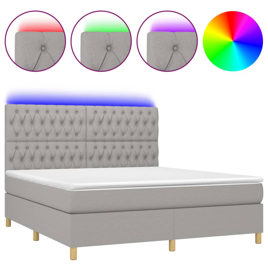 cama box spring colchon y luces led tela gris claro 160x200 cm diseno de botones