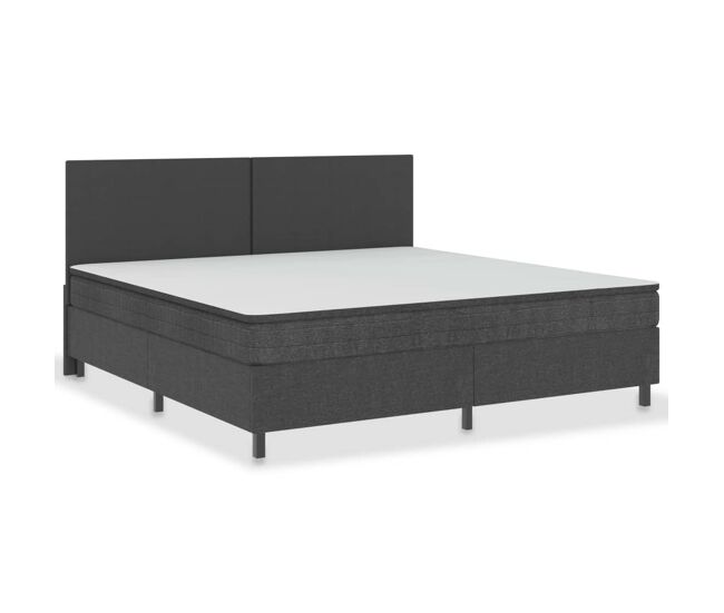 Cama box spring tela gris oscuro 200x200 cm cabecero liso + somier de 35