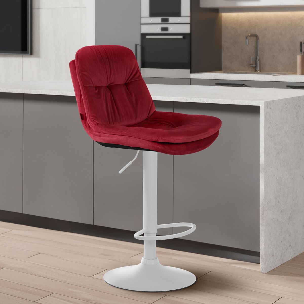 Taburete de bar de terciopelo laurel rojo 54x46x94 cm