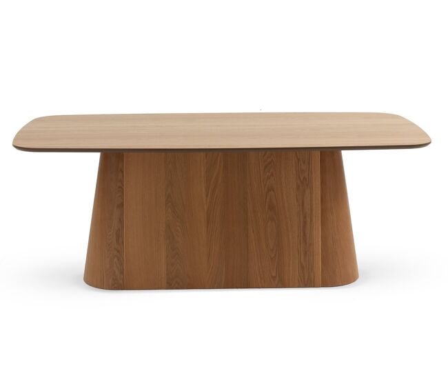 Mesa de madera contrachapado roble con pie central cilíndrico