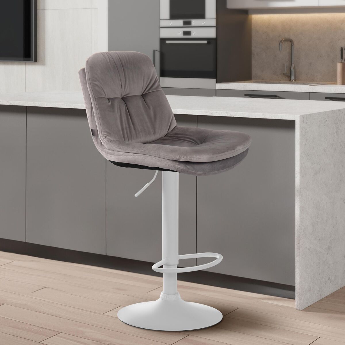 Taburete de bar de terciopelo laurel gris 54x46x94 cm
