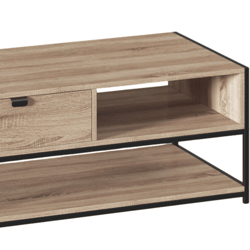 Mesa de Centro Aliaj com 1 Gaveta, Aço Estilo Industrial, Preto e Carvalho Claro, 100x40 cm Mesa de Centro Aliaj com 1 Gaveta, Aço Estilo Industrial, Preto e Carvalho Claro, 100x40 cm