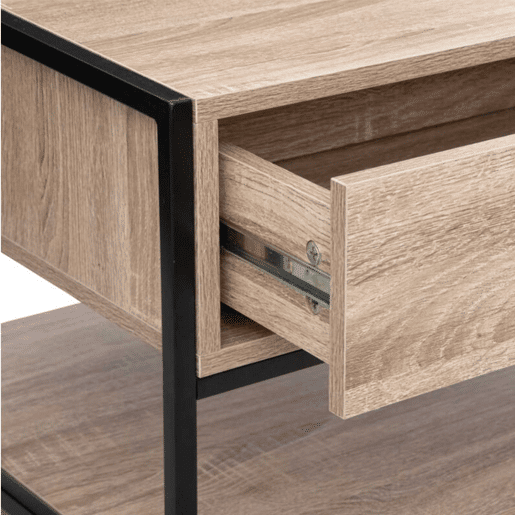 Mesa de Centro Aliaj com 1 Gaveta, Aço Estilo Industrial, Preto e Carvalho Claro, 100x40 cm Mesa de Centro Aliaj com 1 Gaveta, Aço Estilo Industrial, Preto e Carvalho Claro, 100x40 cm