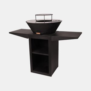 Barbecue de 60cm de diâmetro com grelha e grelha de aço. Gaveta de cinzas e tampa protectora.