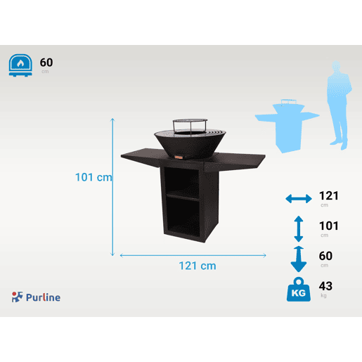 Barbecue de 60cm de diâmetro com grelha e grelha de aço. Gaveta de cinzas e tampa protectora.