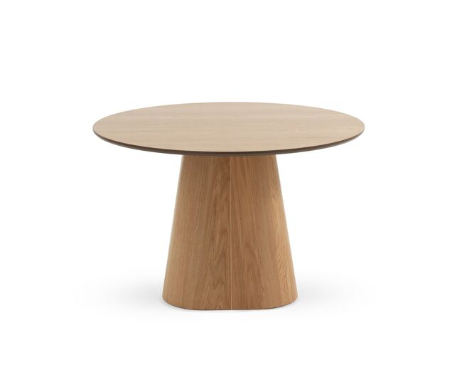 Mesa de madera contrachapado roble con pie central cónico