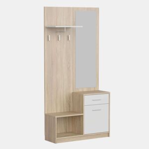 Móveis de corredor Sett com espelho, 1 gaveta, 1 porta, 1 prateleira, 1 espaço aberto, carvalho branco e cambriano, 90 cm