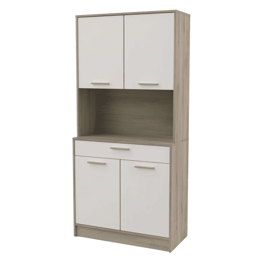 Móvel Auxiliar Napoli em Melamina para Cozinha 176x40x84 cm - Cor Mars Branco e Carvalho 84x176 cm Móvel Auxiliar Napoli em Melamina para Cozinha 176x40x84 cm - Cor Mars Branco e Carvalho 84x176 cm