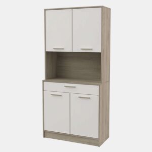 Móvel Auxiliar Napoli em Melamina para Cozinha 176x40x84 cm - Cor Mars Branco e Carvalho 84x176 cm