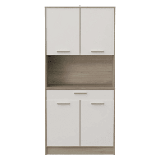 Móvel Auxiliar Napoli em Melamina para Cozinha 176x40x84 cm - Cor Mars Branco e Carvalho 84x176 cm Móvel Auxiliar Napoli em Melamina para Cozinha 176x40x84 cm - Cor Mars Branco e Carvalho 84x176 cm