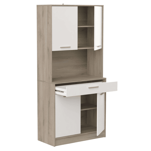Móvel Auxiliar Napoli em Melamina para Cozinha 176x40x84 cm - Cor Mars Branco e Carvalho 84x176 cm Móvel Auxiliar Napoli em Melamina para Cozinha 176x40x84 cm - Cor Mars Branco e Carvalho 84x176 cm