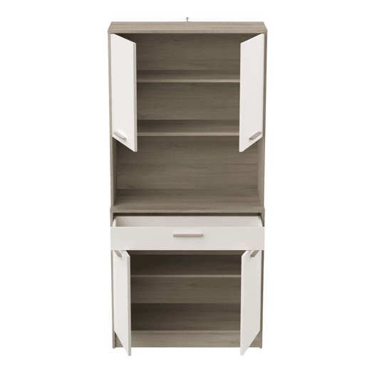 Móvel Auxiliar Napoli em Melamina para Cozinha 176x40x84 cm - Cor Mars Branco e Carvalho 84x176 cm Móvel Auxiliar Napoli em Melamina para Cozinha 176x40x84 cm - Cor Mars Branco e Carvalho 84x176 cm