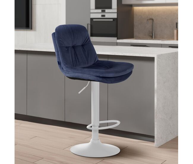 Taburete de bar de terciopelo laurel azul 54x46x94 cm