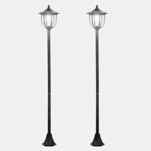 Outsunny Conjunto de 2 Candeeiros Solares com Painel Solar Candeeiros de Jardim com 6 LEDS Autonomia 6-8 horas para Varanda Pátio Ø26x177 cm Preto