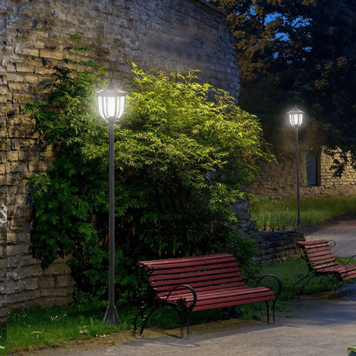 Outsunny Conjunto de 2 Candeeiros Solares com Painel Solar Candeeiros de Jardim com 6 LEDS Autonomia 6-8 horas para Varanda Pátio Ø26x177 cm Preto