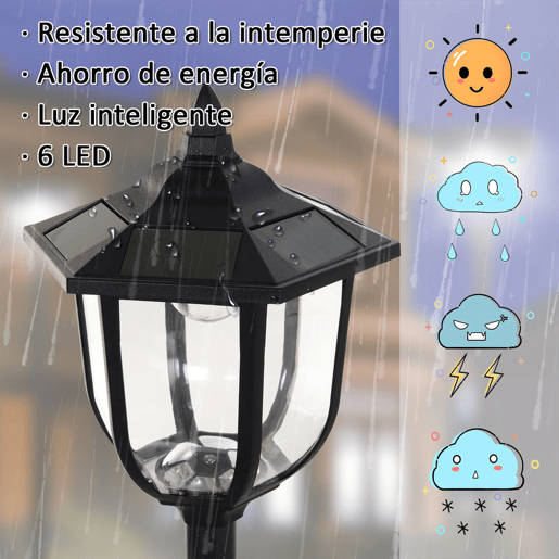 Outsunny Conjunto de 2 Candeeiros Solares com Painel Solar Candeeiros de Jardim com 6 LEDS Autonomia 6-8 horas para Varanda Pátio Ø26x177 cm Preto