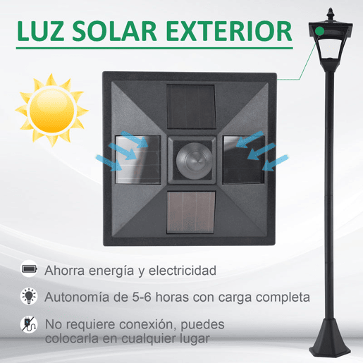 Outsunny Conjunto de 2 Candeeiros Solares Candeeiro Solar para Jardim com Painéis Solares Luzes LED e Proteção ao Ambiente para Pátio 15x15x120 cm Preto