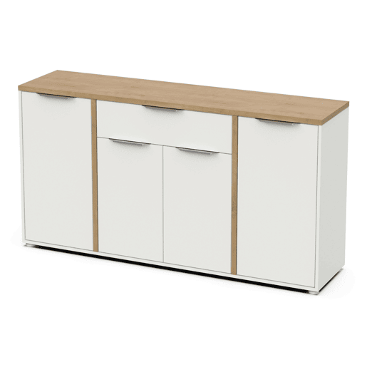 Aparador Access Living Room 4P Carvalho Hamilton e Branco Fosco 161 cm Aparador Access Living Room 4P Carvalho Hamilton e Branco Fosco 161 cm