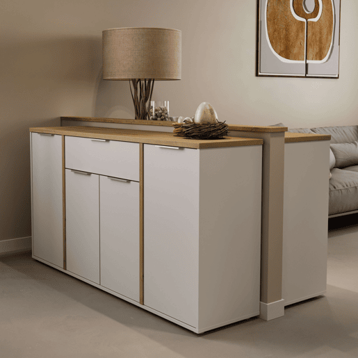 Aparador Access Living Room 4P Carvalho Hamilton e Branco Fosco 161 cm Aparador Access Living Room 4P Carvalho Hamilton e Branco Fosco 161 cm