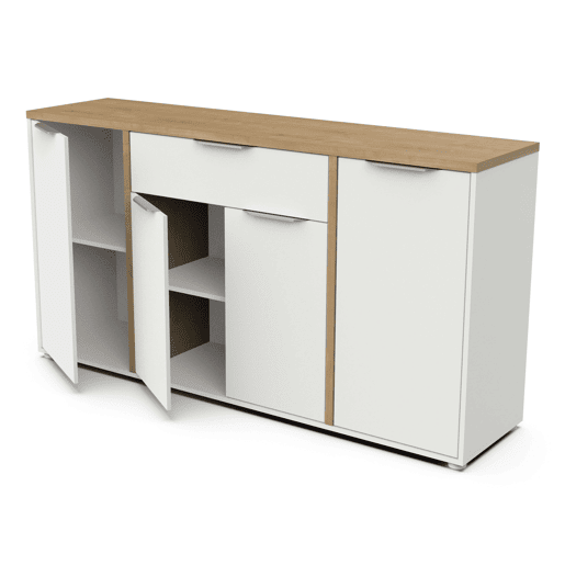Aparador Access Living Room 4P Carvalho Hamilton e Branco Fosco 161 cm Aparador Access Living Room 4P Carvalho Hamilton e Branco Fosco 161 cm