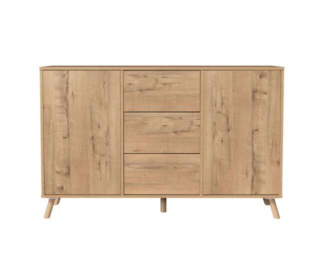 Aparador oslo roble gold 3 cajones y 2 puertas con apertura push en puertas y cajones roble gold 140cm