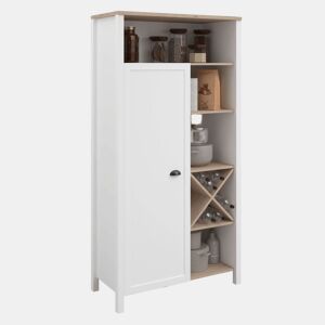 Buffet de cozinha alto com suporte para vinhos, 1 porta, 9 prateleiras, estilo nórdico, carvalho branco e Jackson, 95 x 185 cm