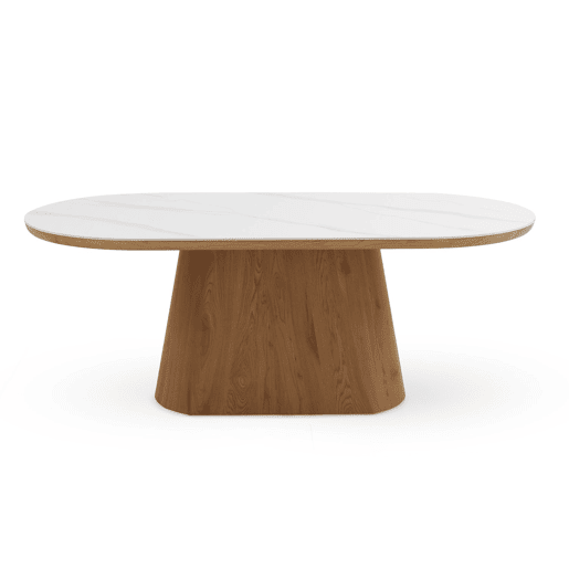 Mesa de jantar oval folheada a carvalho com tampo em cerĂ¢mica Mesa de jantar oval folheada a carvalho com tampo em cerĂ¢mica