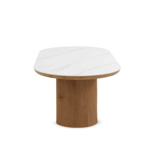 Mesa de jantar oval folheada a carvalho com tampo em cerĂ¢mica Mesa de jantar oval folheada a carvalho com tampo em cerĂ¢mica