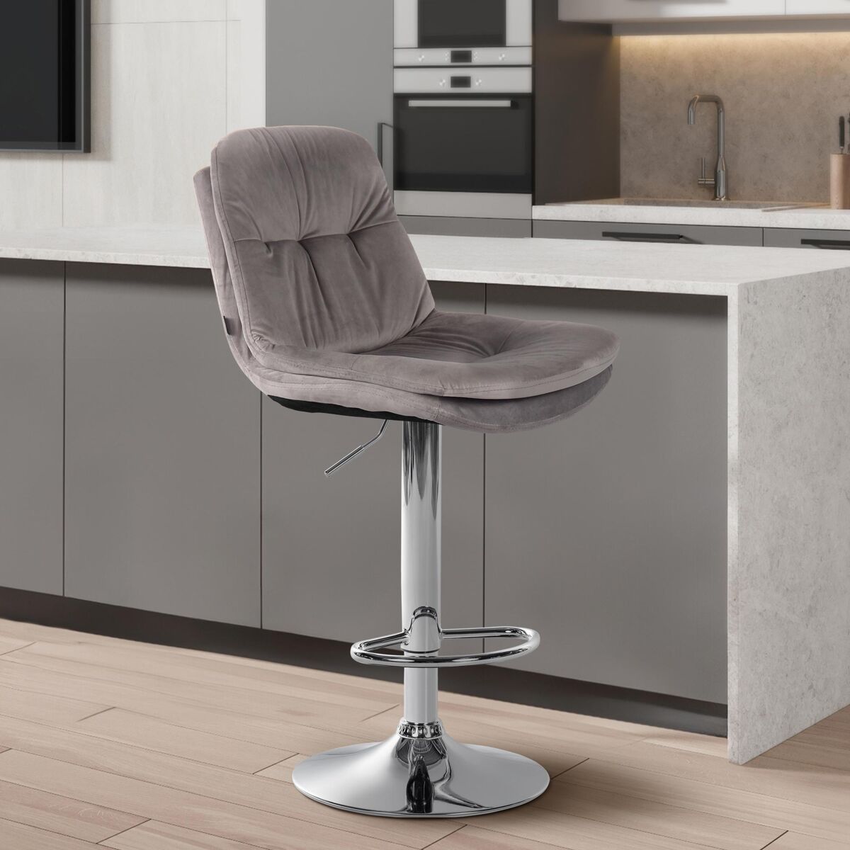 Taburete de bar de terciopelo laurel gris 54x46x94 cm
