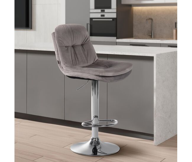 Taburete de bar de terciopelo laurel gris 54x46x94 cm