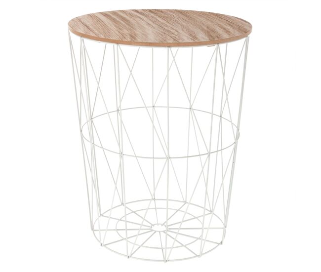 Mesa De Centro Salón Kumi Mesa Auxiliar Tamaño Grande Color Roble Claro y Blanco 47x57 cm