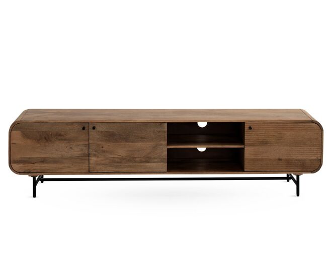 Mueble TV de madera maciza de mango con 3 puertas