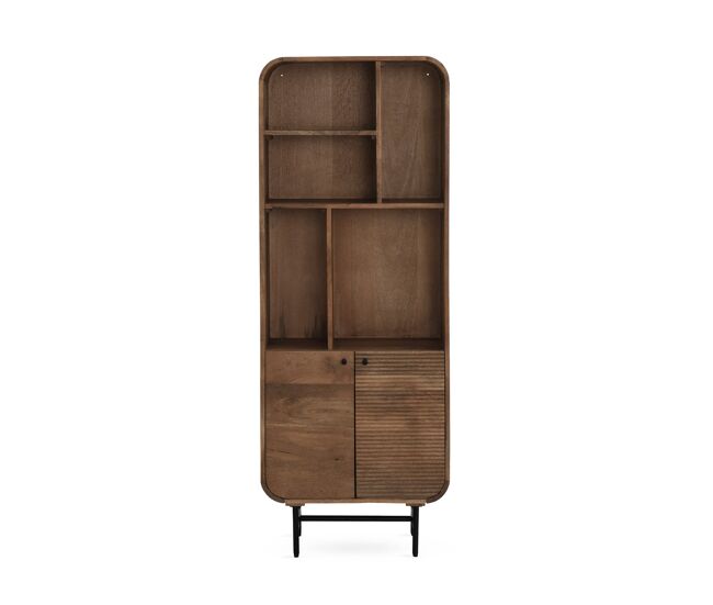 Estante librería de madera maciza de mango con 2 puertas