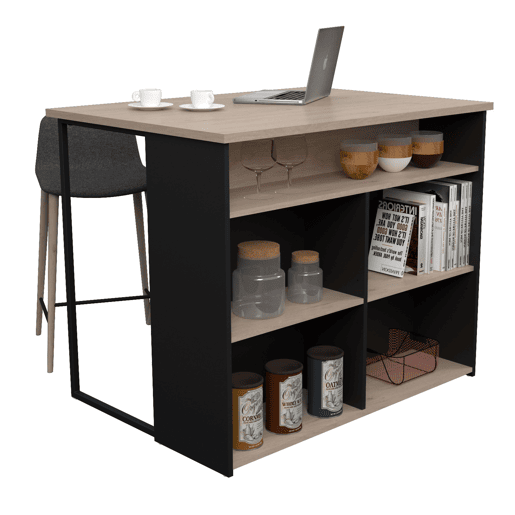 Móvel auxiliar para ilha de cozinha Buh Preto e Carvalho Jackson 109x90x80 cm
