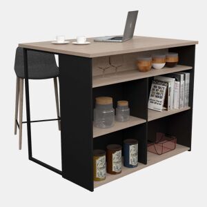 Móvel auxiliar para ilha de cozinha Buh Preto e Carvalho Jackson 109x90x80 cm
