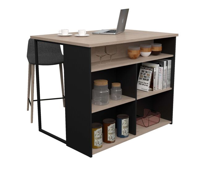 Isla Cocina Buh Mueble Auxiliar Negro y Roble Jackson 109x90x80 cm