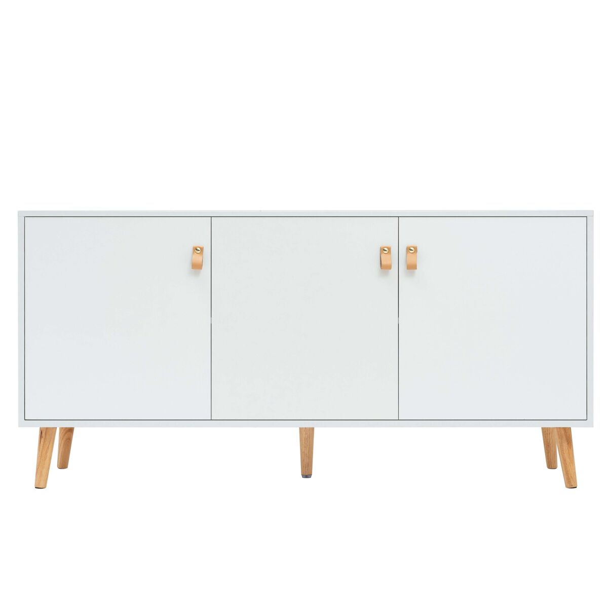 Anzio aparador de salón con 3 puertas y patas de madera de pino 140x68x35 cm color blanco mate