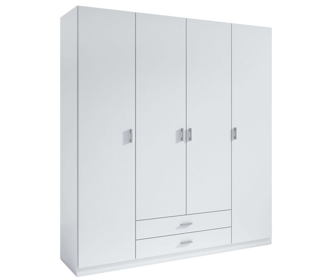 Armario roma blanco mate 4 puertas batientes y 2 cajones para habitación dormitorio 216x198x53 cm