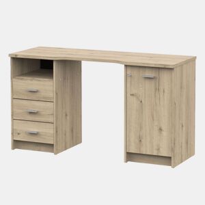 Mesa Monaco com 3 gavetas, 1 porta, 1 prateleira e um nicho de carvalho artesanal de 135 cm para escritório e casa