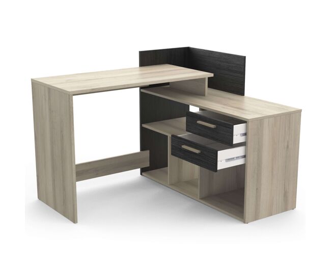 Optima mesa escritorio reversible melamina roble kronberg/negro 121cm estilo moderno, muebles de oficina
