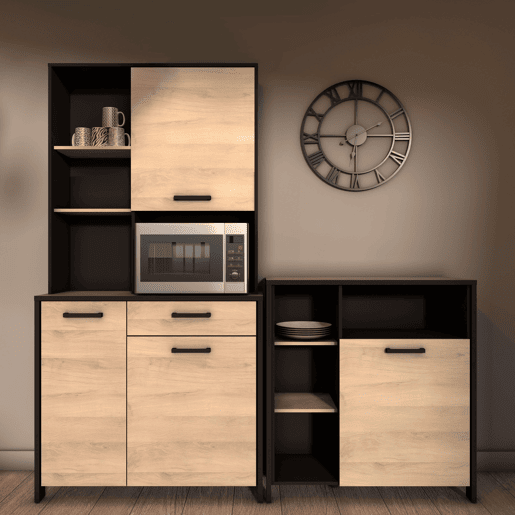 Armário de Micro-ondas Industrial para Cozinha Krokberg Carvalho e Preto 96x101cm