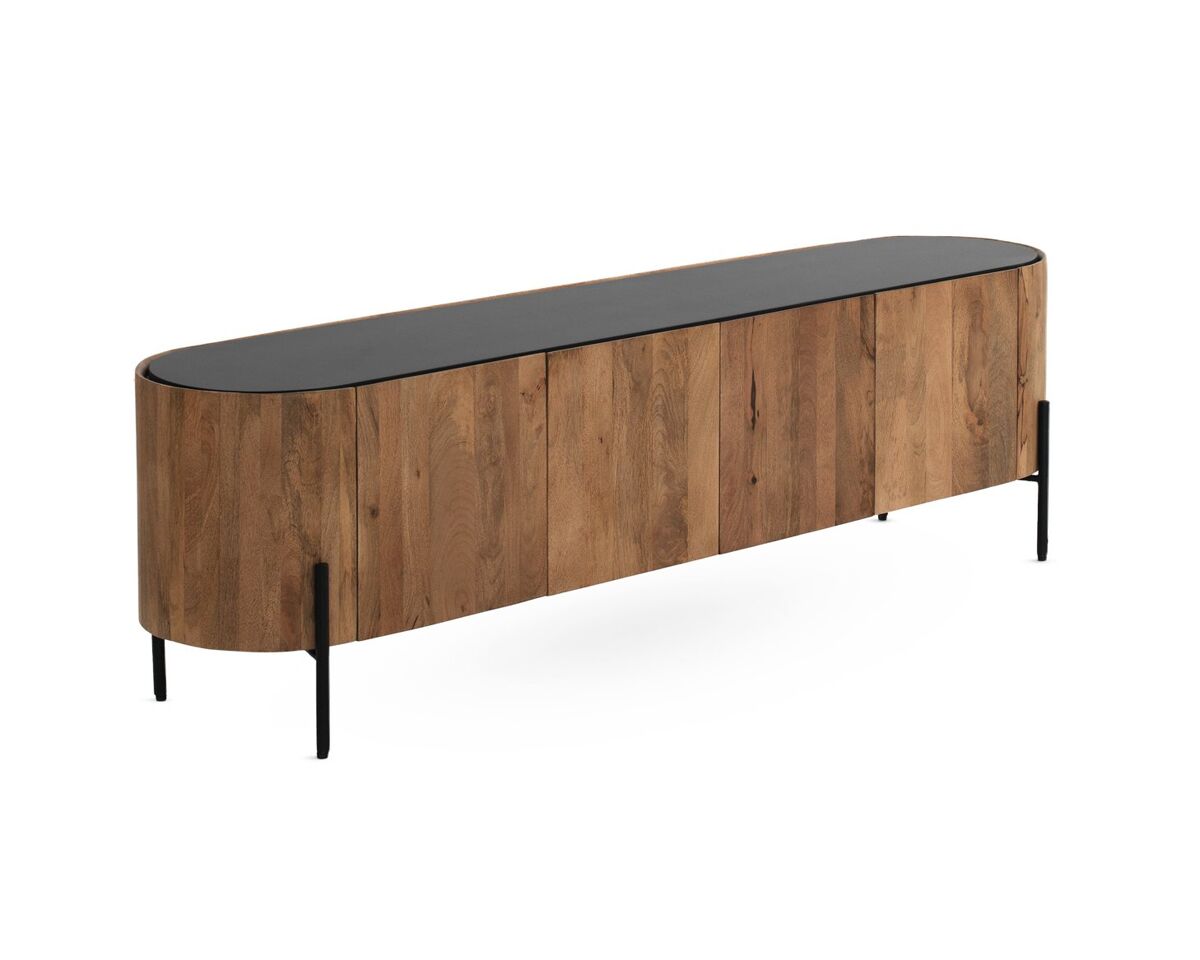 Mueble tv con forma elíptica 4 puertas madera de mango