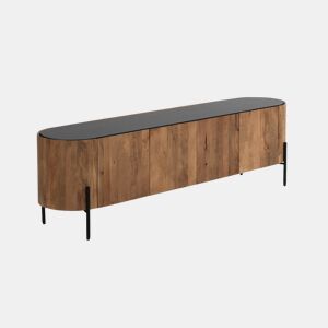 Mesa de TV com forma elíptica 4 portas em madeira de manga