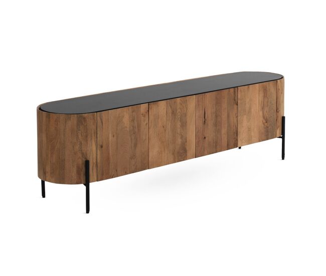 Mueble tv con forma elíptica 4 puertas madera de mango