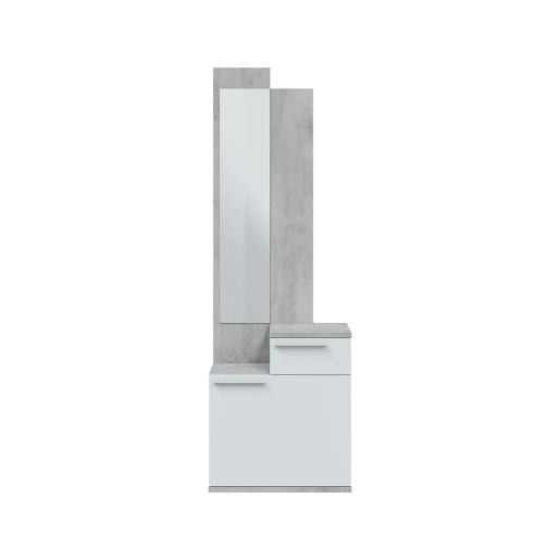 Móvel de corredor Karen com espelho e sapateira em Artik Branco e Cimento 61x185x28 cm Móvel de corredor Karen com espelho e sapateira em Artik Branco e Cimento 61x185x28 cm